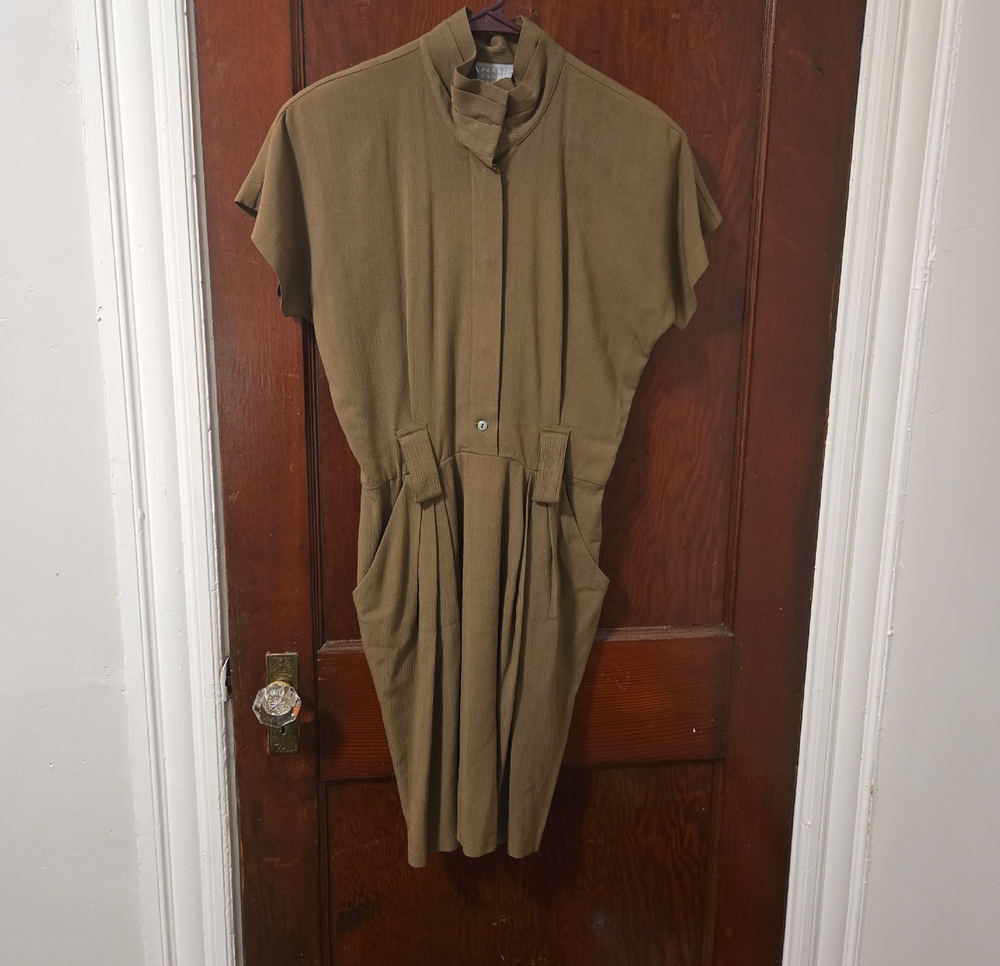 Rabbit Rabbit Rabbit Fitted Olive Green Midi Dress Military Coldwave Aesthetic 8